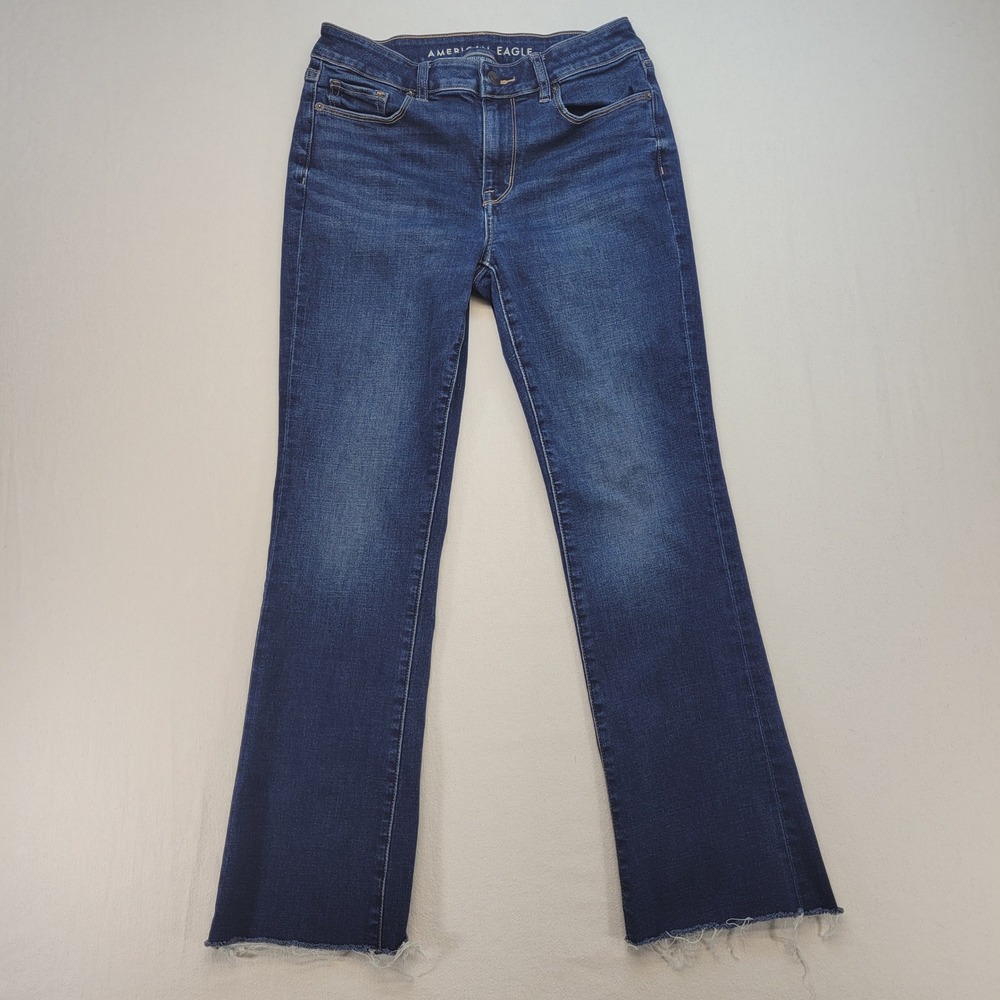 American‎ Eagle Skinny Kick Jeans Womens 4 Short Mid Rise Raw Hem Stretch Denim